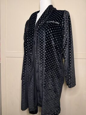 bebe Black Velvet Polka Dot Open-Front Coat